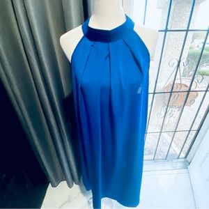 NWOT Royal Blue Woman’s Dress. Light Sleeveless Halter Neck Crepe Midi Dress -XL